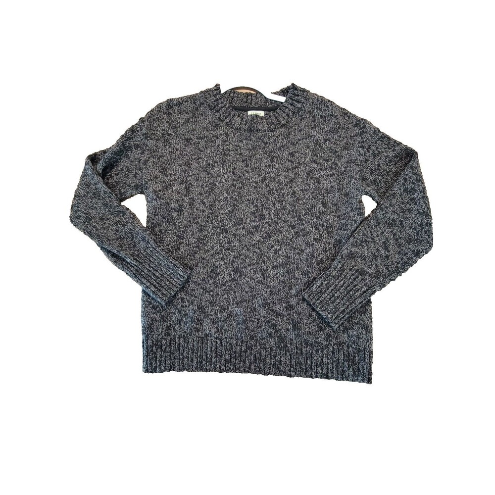 L.L. Bean Women M Classic Sweater Black White Marled Knit Cotton 520597 Crewneck